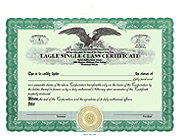               Custom Stock Certificates Single Class Corporation