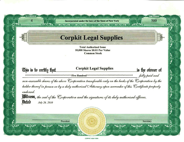 CorpKit Standard Wording Standard Certificate